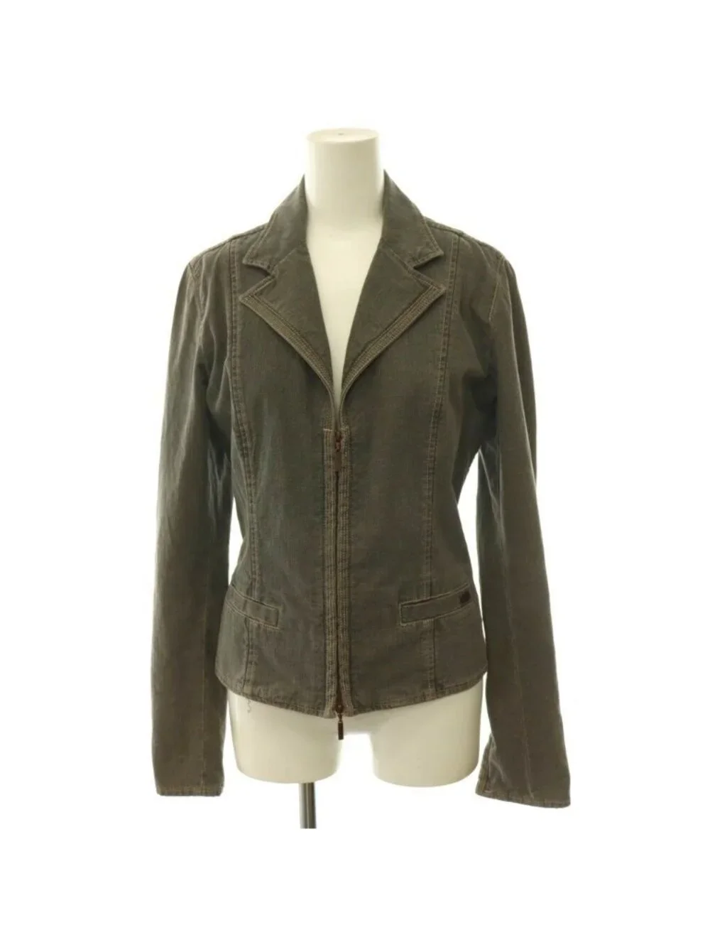 Chanel Denim Jacket Double Zip Cotton 38 Dark Gray HS